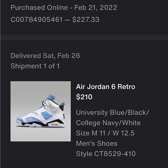 Jordan 6 UNC, size 11.0 (OPEN TO OFFERS) - Picture 7 of 7